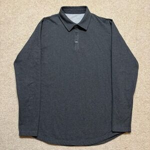 BYLT Polo Shirt Mens Medium Gray Long Sleeve Premium Basics Jersey Knit Tagless